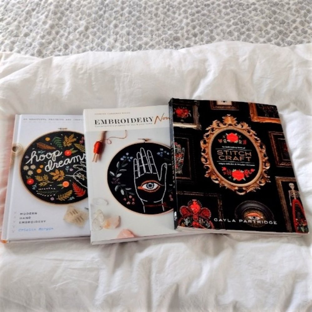 LOT  - 3 embroidery books - STITCHCRAFT, Embroidery Now, Hoop Dreams